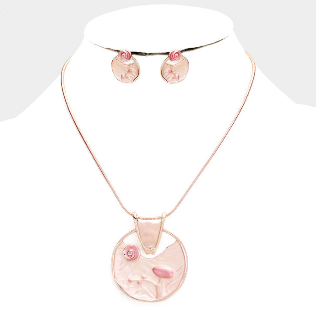 FASHNZFAB Abstract Crystal Pendant Necklace Pink 3