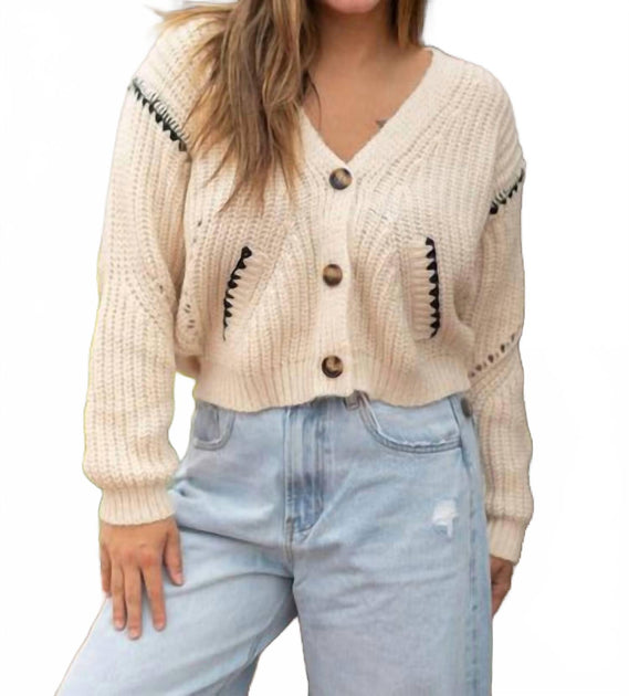 RD International Vicencia V-Neck Cardigan Beige Large 2