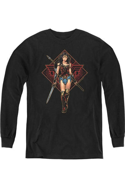 Gildan Wonder Woman Movie Warrior Youth Long Sleeve Tee Black Medium 2