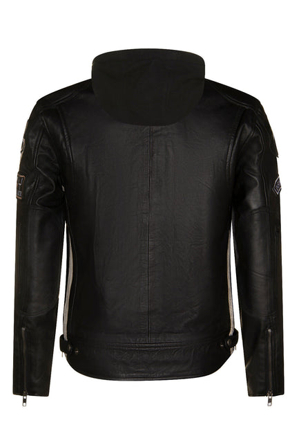 Infinity Mens Racing Hooded Leather Biker Jacket Detroit blue Large 4