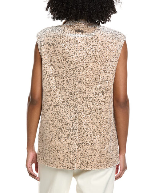Peserico Velvet Sequin Silk-Blend Waistcoat Beige EU 46 3