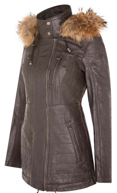 Infinity Curitiba Quilted Leather Parka Brown Medium 3
