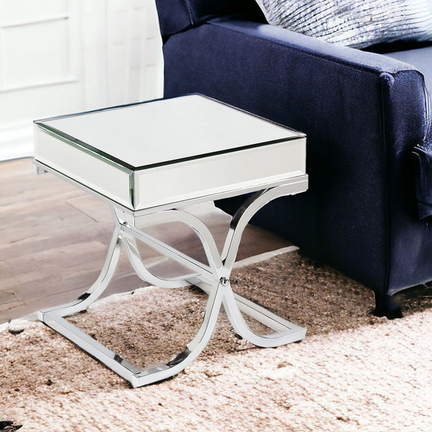 Hivvago 22-inch Silver Mirrored Glass Square End Table 3