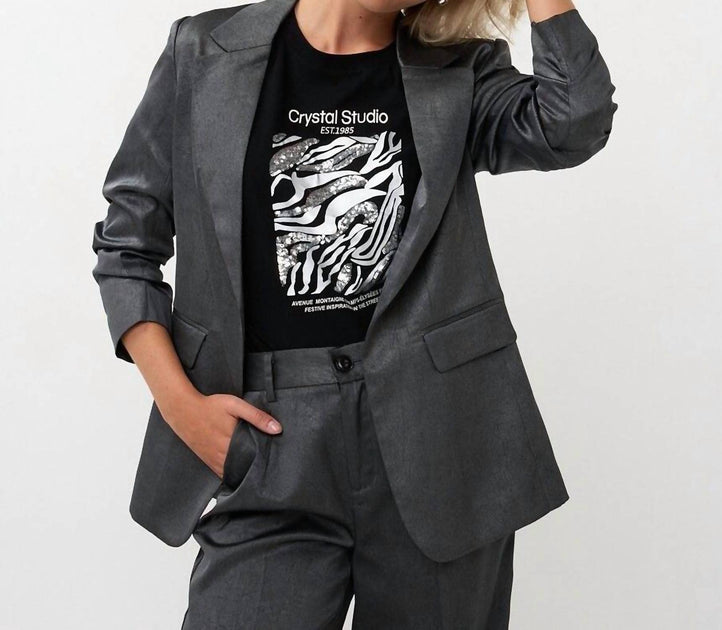 ESQUALO Shimmer Crinkle Blazer Grey US 4 2