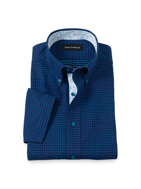Paul Fredrick Non-iron Cotton Dot Dress Shirt Blue US 22 2