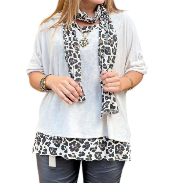 Venti6 Leopard Layered Crochet Top Grey Small 2