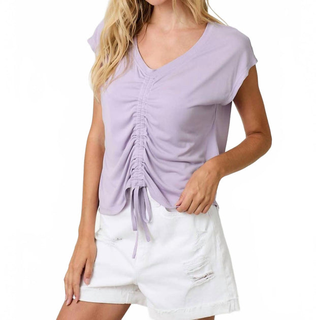 mystree Front Ruche Modal Cap Sleeves Top Purple Small 4