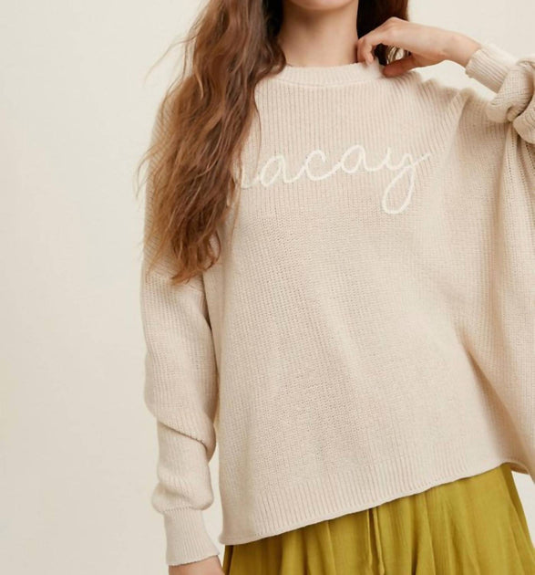 WISHLIST Vacay Handstitched Sweater Beige Small/Medium 4