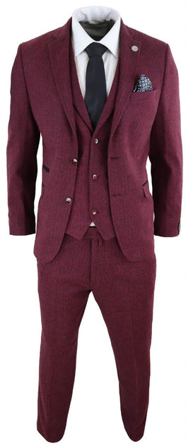 Oliver Tweed 3 Piece Suit Wine Herringbone US 40 Regular 3
