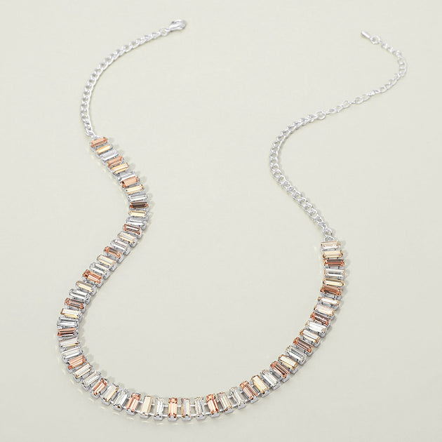FASHNZFAB Baguette Stone Cluster Link Accent Necklace Blue One Size 5