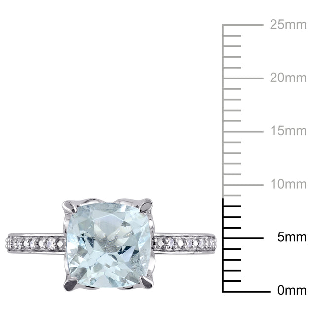 Mimi & Max Aquamarine Diamond Ring 10k White Gold Blue US 9.5 4