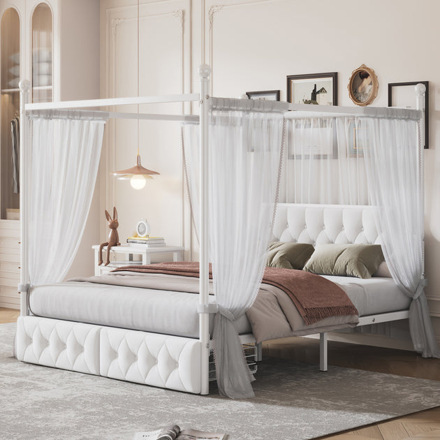Streamdale Queen Canopy Platform Bed White 2