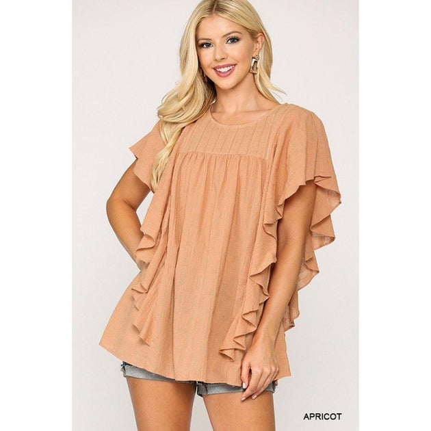 TRUEDAMES Textured Ruffle Sleeve Tunic Top Pink Small 2
