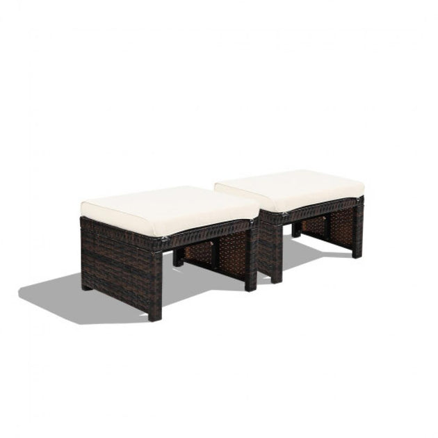 Hivvago 2 Pieces Patio Rattan Ottoman Red 4