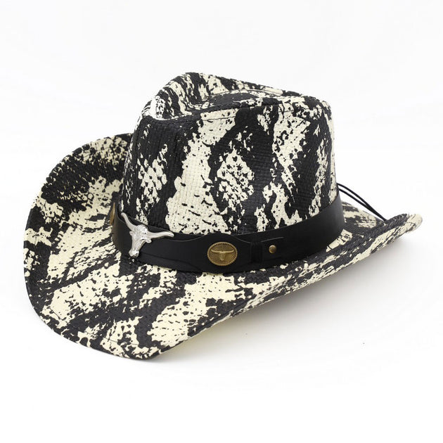 FASHNZFAB Steer Head Accent Snake Print Western Cowboy Hat  display picture 2