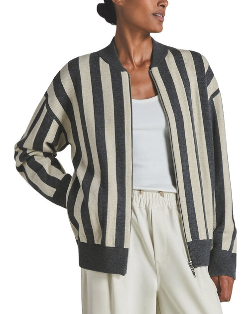 Reiss Blake Stripe Zip Through Cardigan Green Small 2