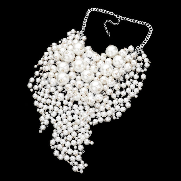 FASHNZFAB Pearl Cluster Statement Necklace White One Size 4