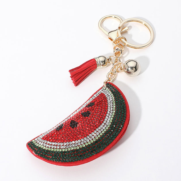 FASHNZFAB Bling Studded Watermelon Tassel Keychain Red One Size 3