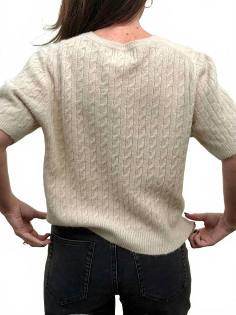 Things Between Paisley Cable Knit Short Sleeve Top Beige Medium 3