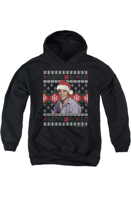 Gildan Elvis Ugly Christmas Youth Pullover Hoodie Black Medium 2