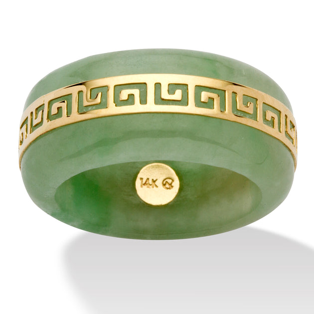Palm Greek Key Ring Green Jade 14k Yellow Gold US 6 2