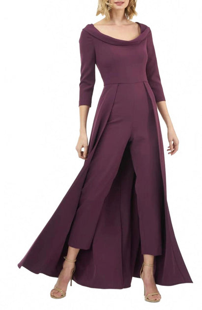 Kay Unger Fold Over Stretch Crepe Jumpsuit Red US 2 2