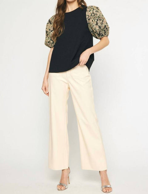 entro Floral Jacquard Sleeve Top Schwarz Small 2
