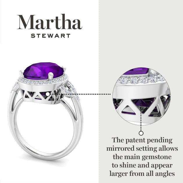 Martha Stewart Oval Gemstone Halo Ring Sterling Silver Multi US 9 9