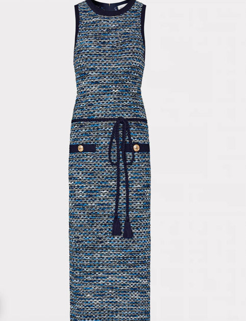 Milly Kim Textured Knit Midi Dress Blue Large 4