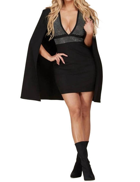 L'ATISTE Structured Cape Mini Dress Black Small 2