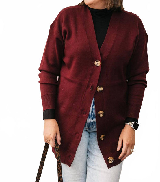 RD Style Long V-Neck Cardigan Red XSmall 2
