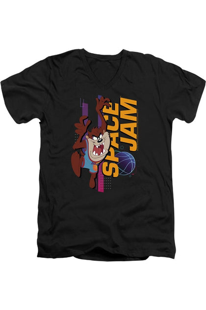 Gildan Space Jam 2 Taz Standing Short Sleeve V-Neck T-Shirt Black Large 2