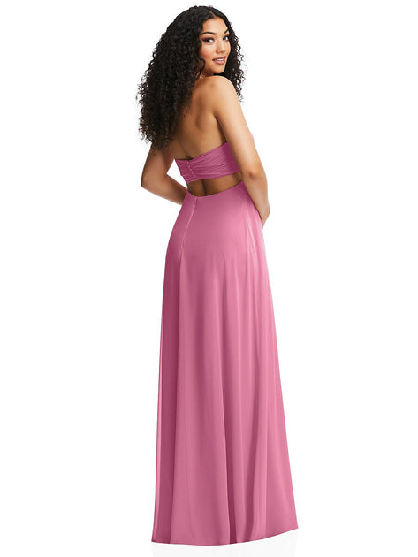 Dessy Collection Strapless Empire Waist Chiffon Gown