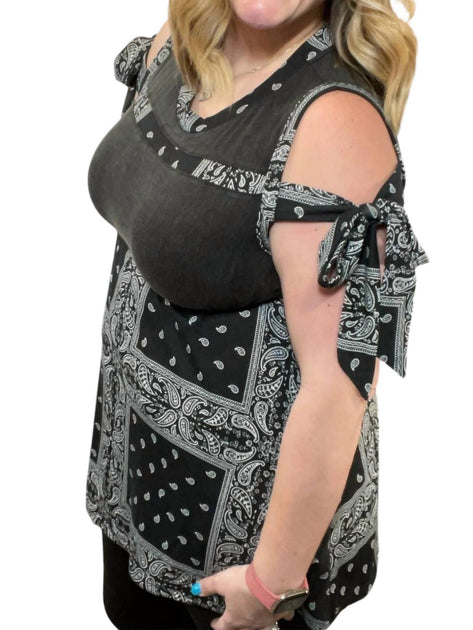 POL Bandana Print Ribbon Sleeve Tank Top Green Small 4