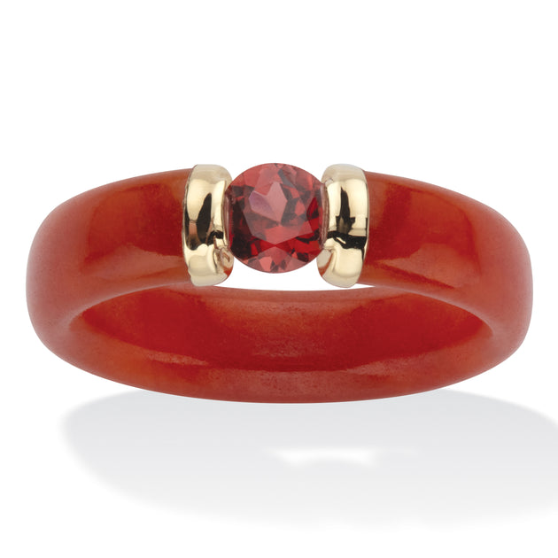 Palm Red Jade Garnet 10k Gold Ring Red US 8 2