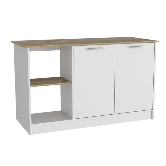 DEPOT E-SHOP Îlot de Cuisine Coral, Chêne Clair/Blanc 2