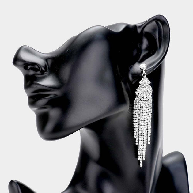 FASHNZFAB Multi Strand Drop Earrings Silver 2