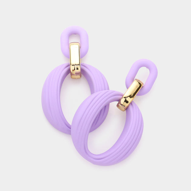 FASHNZFAB Polymer Clay Open Oval Link Dangle Earrings Lavender Pink 2