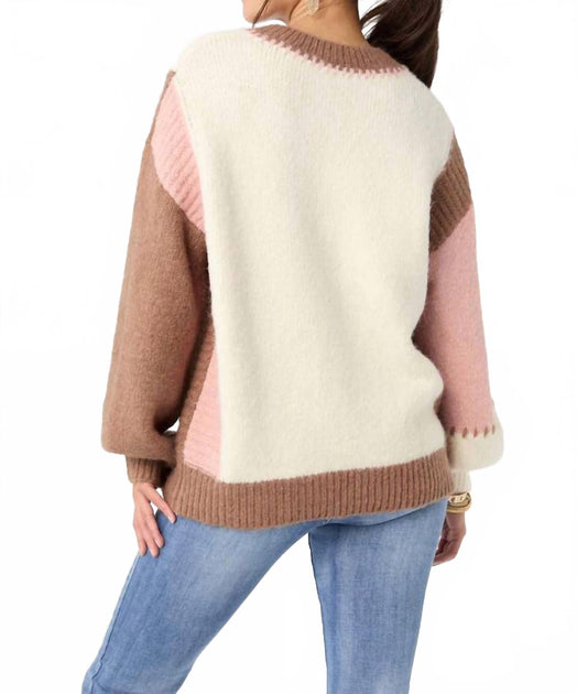 COCO + CARMEN Dolores Pullover mit Kontrastärmeln V-Ausschnitt beige Large/XLarge Damen 3