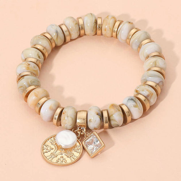 FASHNZFAB Beaded Stretch Bracelet Silver One Size 5