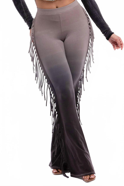 K TOO Dip Wash Fringe Flared Pants Brown Small 3
