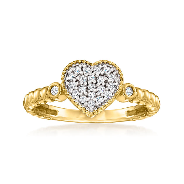 Ross-Simons Diamond Heart Beaded Ring Silver US 8 2