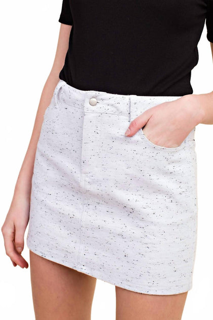Honey Punch Heathered Denim Mini Skirt White Large 2