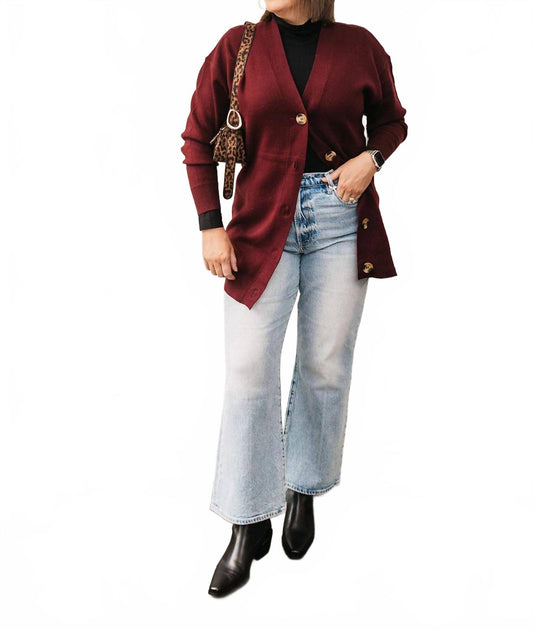 RD Style Long V-Neck Cardigan Red XSmall 4