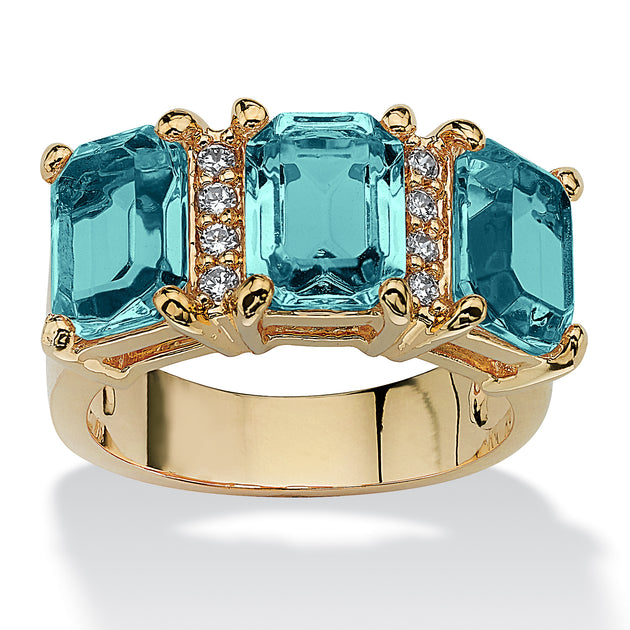 Palm Birthstone CZ Gold-Plated Ring Blue US 9 2