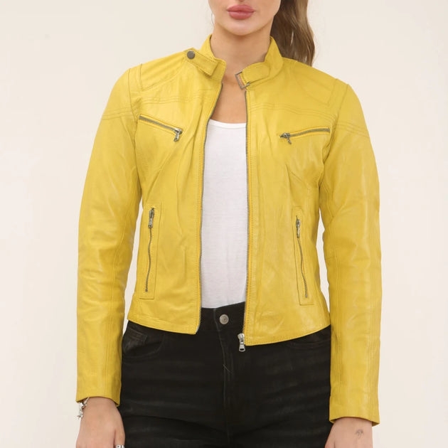 TruClothing Classic Racer Biker Jacket Yellow US 16 4