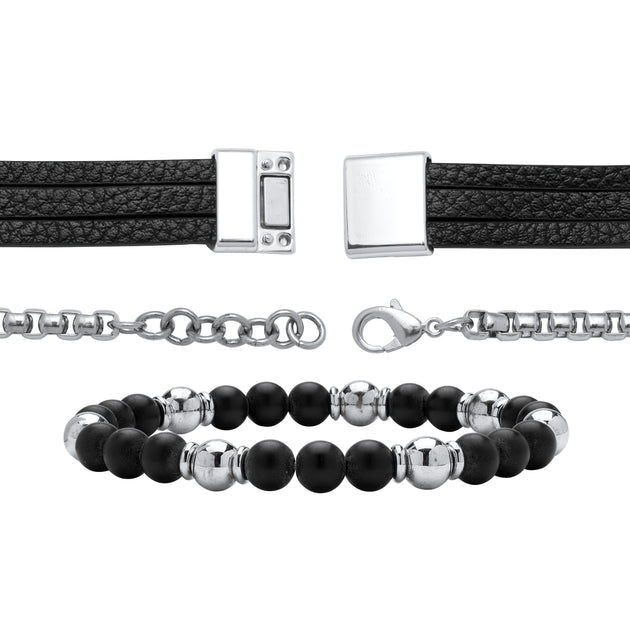 Palm Men's Multi Strand Bracelet Set Black 3