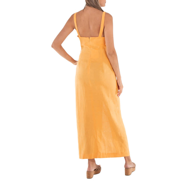 Nanushka Gerahtes Leinen-Midikleid Orange Small 3