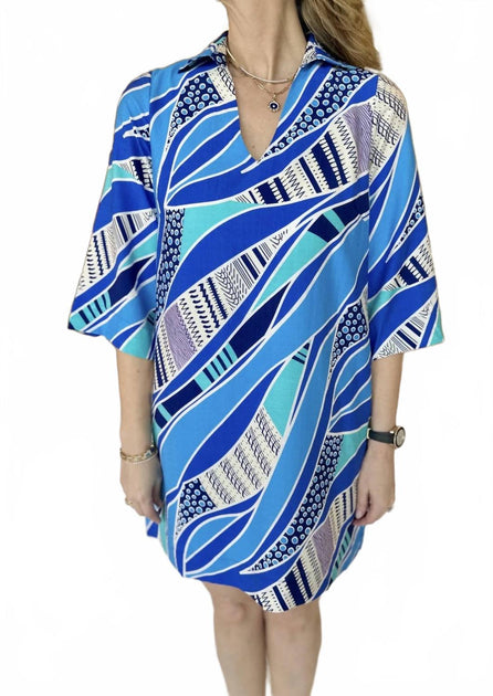 Joy Joy Blue Wave Tunic Dress Multi Large 3
