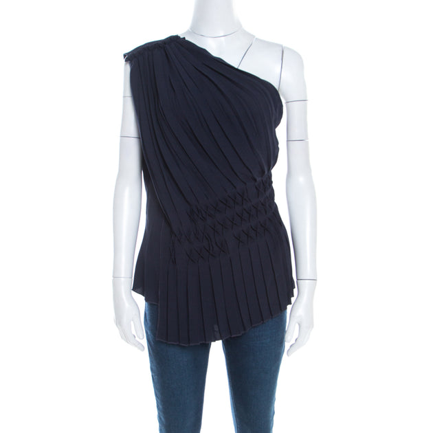 Escada Nienke One Shoulder Top Navy Blue Medium 2